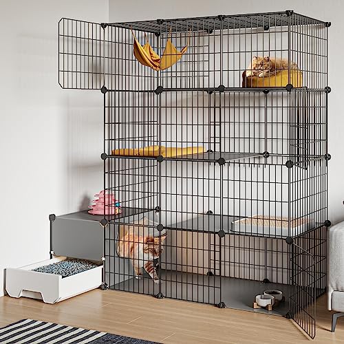 Oneluck Katzenkäfig mit Katzentoilette, 4-stöckige DIY-Katzenstallgehege, großes Laufstall, abnehmbarer Metalldraht, Hundehütte, Innenkiste, großer Übungsplatz, ideal für 1-2 Katzen Oneluck Katzenkäfig mit Katzentoilette, 4-stöckige DIY-Katzenstallgehege, großes Laufstall, abnehmbarer Metalldraht, Hundehütte, Innenkiste, großer Übungsplatz, ideal für 1-2 Katzen von Oneluck