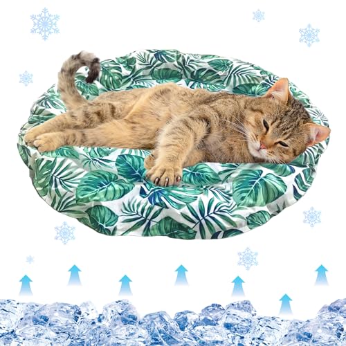 Oneshlee Kühlmatte Für Katzen Hund Rund 68cm, Kühldecke Gel Für Hunde Katzen, Hundekühlmatte Selbstkühlend Bett Für Haustiere Wasserdicht Waschbar, Kühlende Matte Haustiermatte (Blatt) von Oneshlee