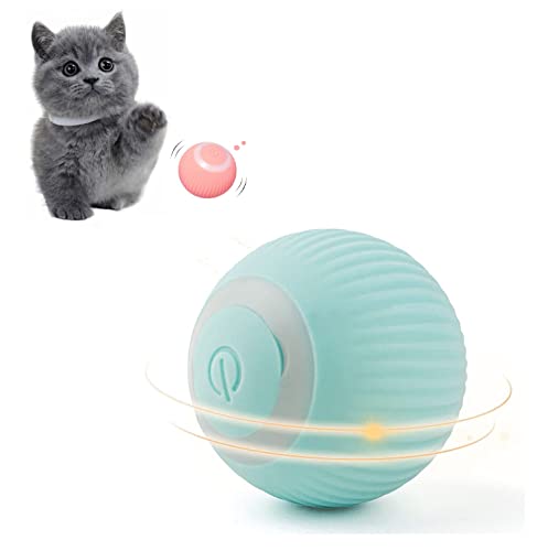 Oniissy Interaktives Katzenspielzeug Elektrisch Katzenball mit LED Licht Automatischer 360-Grad-Rollbal Interaktives Katzenspielzeug USB Wiederaufladbarer Elektrische Katzenbälle für Katzen Blau+Pink von Oniissy