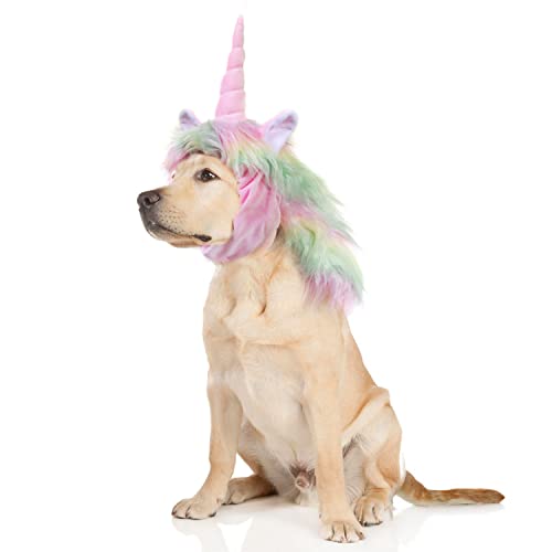 Lustiges Rentier-Kostüm für Hunde, niedliche pelzige Haustierperücke für Halloween, Weihnachten, Haustier-Kleidung, Zubehör (L, Unicorn) von Onmygogo