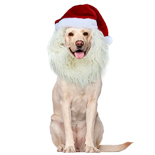 Lustiges Rentier-Kostüm für Hunde, niedliche pelzige Haustierperücke für Halloween, Weihnachten, Haustier-Kleidung, Zubehör (M, Santa Claus) von Onmygogo