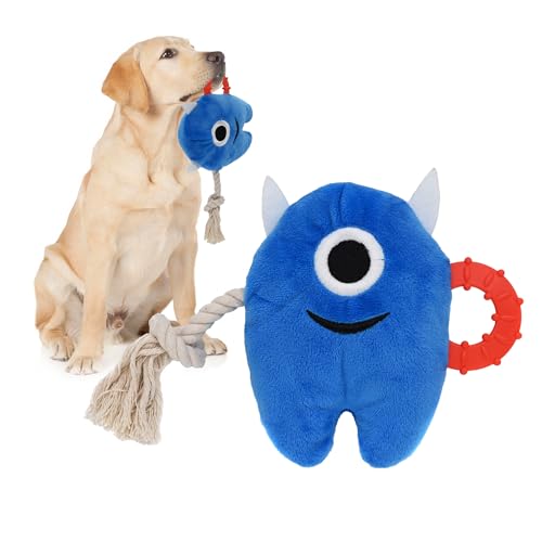 Onmygogo Große Hund Squeaky Kauspielzeug, Gefüllte Plüsch Hundespielzeug, Langlebige Schlepper von Kriegsseil Spielzeug Puppy Spielzeug für kleine, mittlere, große Rasse, Monster Spielzeug (Blau) von Onmygogo