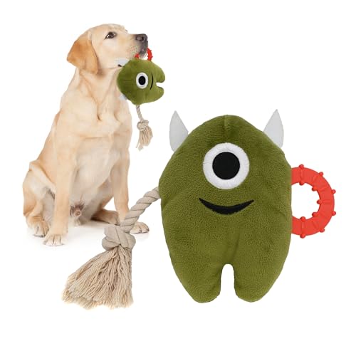 Onmygogo Große Hund Squeaky Kauspielzeug, Gefüllte Plüsch Hundespielzeug, Langlebige Schlepper von Kriegsseil Spielzeug Puppy Spielzeug für kleine, mittlere, große Rasse, Monster Spielzeug (Grün) von Onmygogo