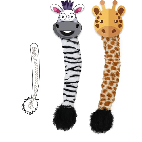 Onmygogo Quietschendes Plüsch-Hundespielzeug, Plüschtierschwanz-Spielzeug für Aggressive Kauer, interaktives Spielzeug für kleine, mittelgroße und große Hunderassen (Giraffe und Zebra) von Onmygogo