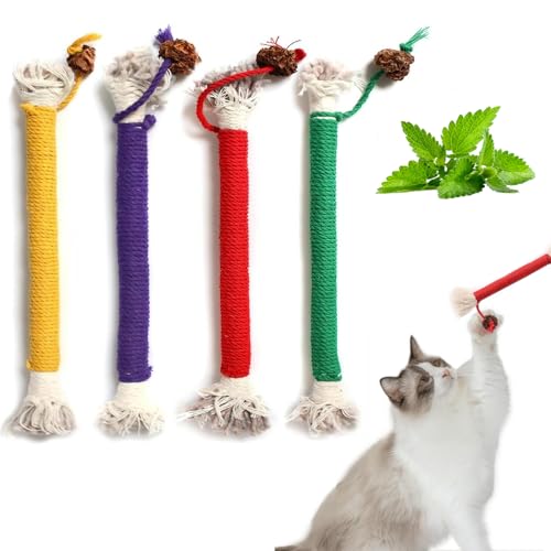 Katzenminze-Spielzeug, interaktive Katzenminzestäbchen für Katzen, natürliches Kätzchen-Beißspielzeug, Katzenkaustäbe zur Zahnreinigung und Stressabbau, 4 Stück Katzenminze-Spielzeug, interaktive Katzenminzestäbchen für Katzen, natürliches Kätzchen-Beißspielzeug, Katzenkaustäbe zur Zahnreinigung und Stressabbau, 4 Stück von Onperpoe