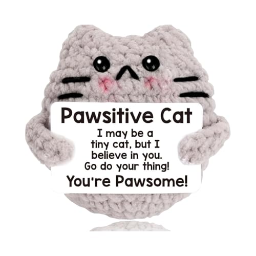 Onperpoe Mini Lustige Positive Häkeltiere Katze Niedliche Häkelpuppe Katzenspielzeug mit Positiver Karte Handgemachte Emotionale Unterstützung Geschenk Positive Geschenke für Frauen Mädchen Teenager von Onperpoe