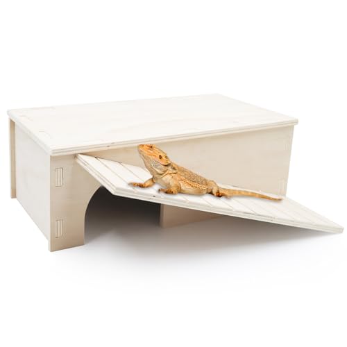 Bartagamenversteckhöhle, Höhle aus Holz, Eidechsenversteck mit Kletterrampe, Reptilienlebensraum mit Sonnenplattform, Tankzubehör für Bartagamen, Eidechse, Chamäleonhamster, 12,9 × 11 × 4,7 Zoll von Oooct