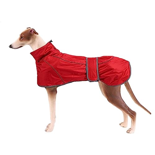Hunderegenmantel Hund Regenmantel Jacke mit Reflektierendem Streifen Verstellbare Haustier Wasserdichte Kleidung mit verstellbaren Bändern Geeignet für Windhunde und Whippets M Rot von Opaeroo