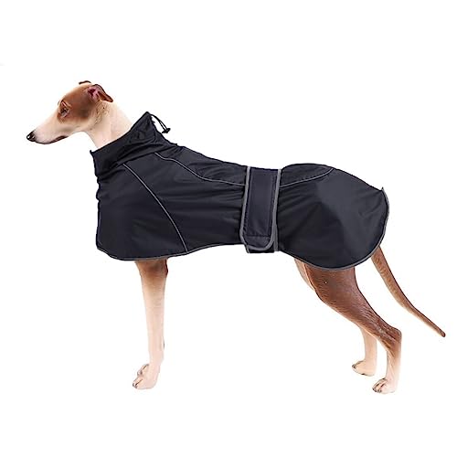 Hunderegenmantel Hund Regenmantel Jacke mit Reflektierendem Streifen Verstellbare Haustier Wasserdichte Kleidung mit verstellbaren Bändern Geeignet für Windhunde und Whippets XL Schwarz von Opaeroo