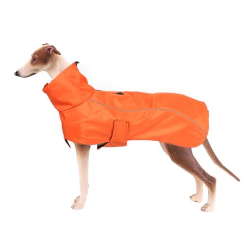 Hunderegenmantel Hunderegenmantel Jacke mit reflektierendem Streifen, verstellbare Haustierkleidung, wasserdichte Kleidung mit verstellbaren Bändern, geeignet für Windhunde und Whippets, L, Orange von Opaeroo