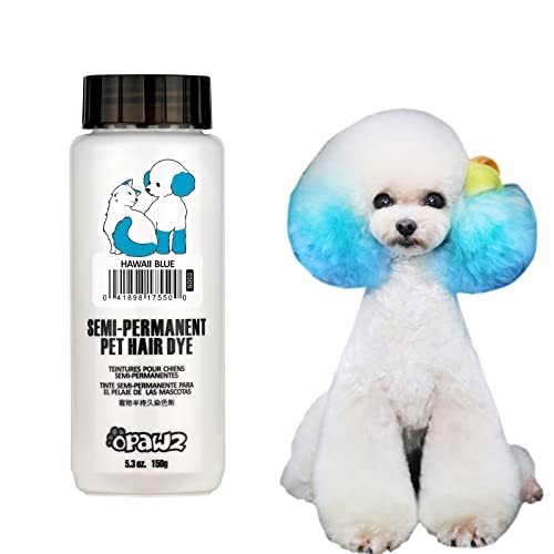 OPAWZ Semi Permanente Haustier Haarfarbe, Sicher Hundefarbe, Ungiftige Haarfarbe für Hunde, Katzen und alle Haustiere, die Gebadet werden können (Hawaii Blau) von Opawz