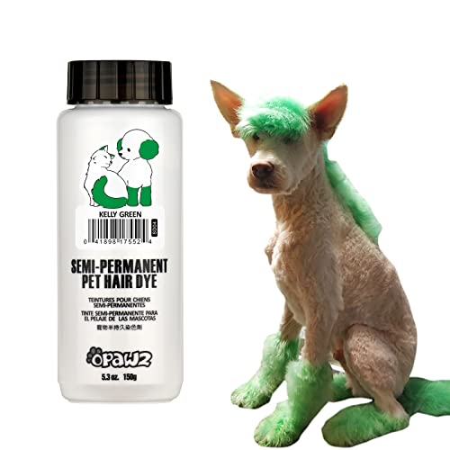 OPAWZ Semi Permanente Haustier Haarfarbe, Sicher Hundefarbe, Ungiftige Haarfarbe für Hunde, Katzen und alle Haustiere, die Gebadet werden können (Kelly Grün) von Opawz
