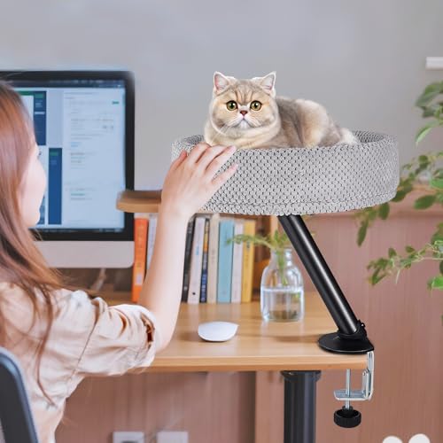 Katzenbett für Schreibtisch, Kein Bohren 360°Drehung, Erhöhtes Katzenhaus über Schreibtisch Hält Kätzchen Katze nah und Arbeitsbereich Klarer Tisch-Katzenbett 33x38cm bis 20 kg von Opetdo