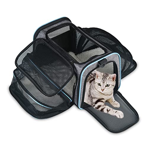 Opetdo Atmungsaktive erweiterbare Tragetasche für Katzen und Hunde, Faltbare Schultertasche für Haustiere mit Abnehmbarer Matratze, Tragekäfig für Camping, Wandern, Reisen (M) von Opetdo
