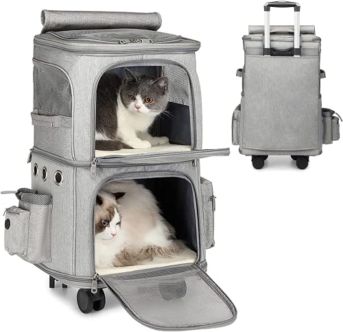 Opetdo Katzentragetasche, 2-in-1-Doppelrucksack für kleine Katzen und Hunde, super belüftetes Design für Reisen/Wandern/Camping (Grau) von Opetdo