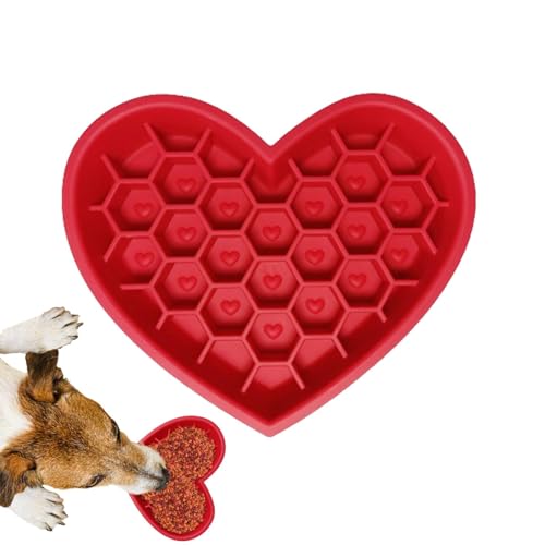 Hundenapf für langsames Fressen, Silikonnapf für langsames Fressen - Puzzle Silikon-Futternapf für Hunde - Love Shape Feeder Rutschfestes Design, Anti-Erstickungs-Futterspender mit Saugnäpfen für mitt von Opilroyn