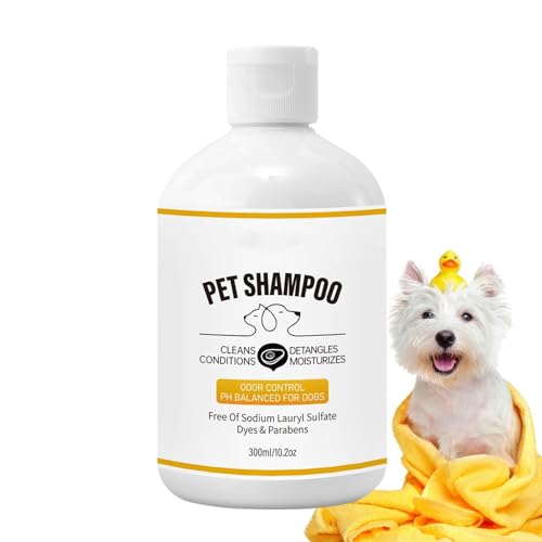 Hundeshampoo – 300 ml Sanfter Haustierreiniger, beruhigendes Hundeshampoo | Geruchsbeseitigendes Formel-Shampoo, schützt die Haut von Haustieren und lindert Juckreiz. Conditioner für Katzen und Hunde Hundeshampoo – 300 ml Sanfter Haustierreiniger, beruhigendes Hundeshampoo | Geruchsbeseitigendes Formel-Shampoo, schützt die Haut von Haustieren und lindert Juckreiz. Conditioner für Katzen und Hunde von Opilroyn