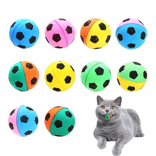 Katzenfußball, Sportbälle für Katzen - 10 Stück interaktives Fußball-Katzenspielzeug | Haustier-Kätzchen-Katzen-Übungsspielzeugbälle, weicher, federnder, geräuschloser Sportball, interaktives Katzen-F von Opilroyn
