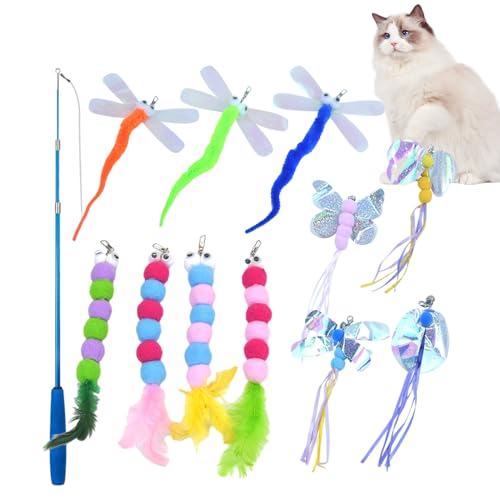 Opilroyn Katzenspielzeug – Interaktives Stick-Set mit Schmetterling, Raupe und Libelle, Angelspielzeug für Katzen, Kaninchen, Hamster, Chinchillas, Eichhörnchen von Opilroyn