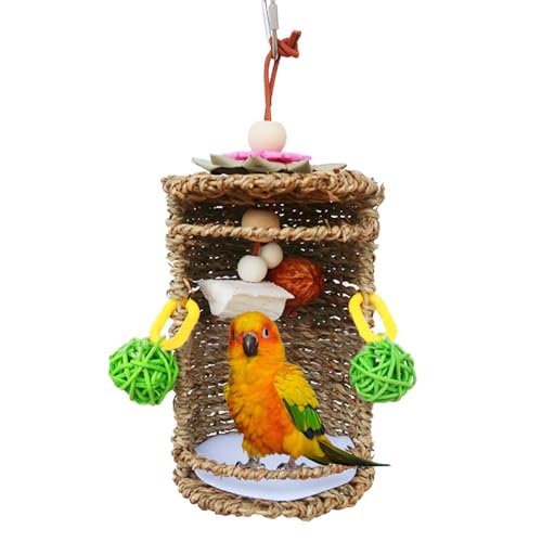 Vogel-Hängematten-Schaukelnest – Papageien-Vogelspielzeug, Stroh-Vogelnest, -Tintenfisch-Knochen-Kau- Und Zähneknirschen-Nest, Verstecktes Kombinationszubehör, Vogelnest, Seegras-Vogelhaus, Vogelp von Opilroyn