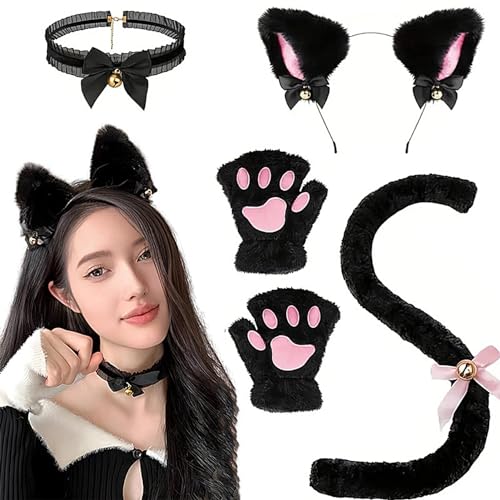 Zubehör für Katzenkostüme, Katzenohren und Schwanz, Katzenkostüm-Set mit Glockenhalsband für Cosplay-Kopfbedeckung | Bequemes Partykleid-Set, Cosplay-Zubehör für Anime-Partys, Hal Zubehör für Katzenkostüme, Katzenohren und Schwanz, Katzenkostüm-Set mit Glockenhalsband für Cosplay-Kopfbedeckung | Bequemes Partykleid-Set, Cosplay-Zubehör für Anime-Partys, Hal von Opilroyn