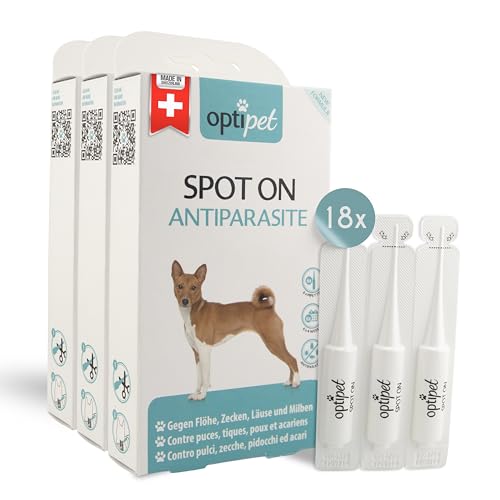 Optipet Spot On für Hunde 18x1,5ml Pipetten, Hochwirksam bis zu 24 Wochen gegen Milben, Flöhen, Zecken, Läusen von Optipet