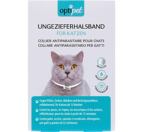 OptiPet 1x Ungezieferhalsband für Katzen, 4 Monate Schutz gegen Flöhe, Zecken,Mücken, Milben, reflektierend, für Katzen ab 12 Wochen von OptiPet