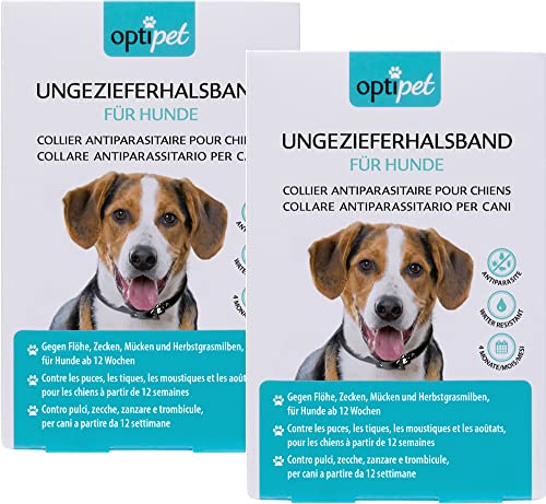 OptiPet 2X Hundehalsband 4 Monate Schutz gegen Zecken Flöhe und Milben, für Hunde ab 12 Wochen von OptiPet