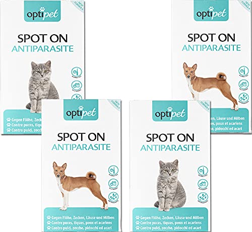 OptiPet 2X Spot On Katze + 2X Spot On Hund Zur Parasiten Abwehr gegen Zecken, Flöhe und Milben von OptiPet