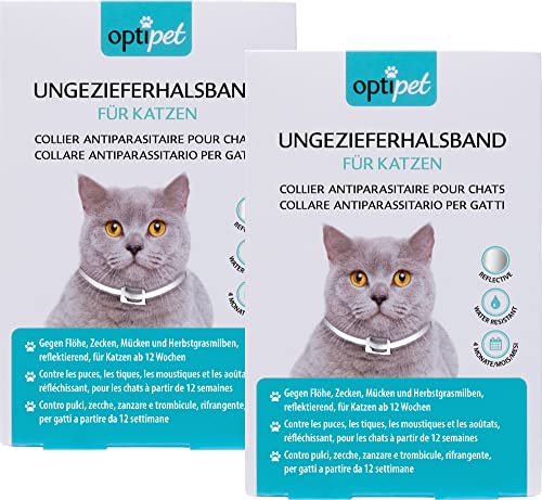 OptiPet 2X Ungezieferhalsband für Katzen, 4 Monate Schutz gegen Flöhe, Zecken,Mücken, Milben, reflektierend, für Katzen ab 12 Wochen von OptiPet