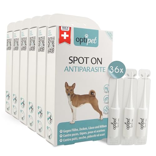 Optipet Spot On für Hunde 36x1,5ml Pipetten, Hochwirksam bis zu 144 Wochen gegen Milben, Flöhen, Zecken, Läusen von OptiPet