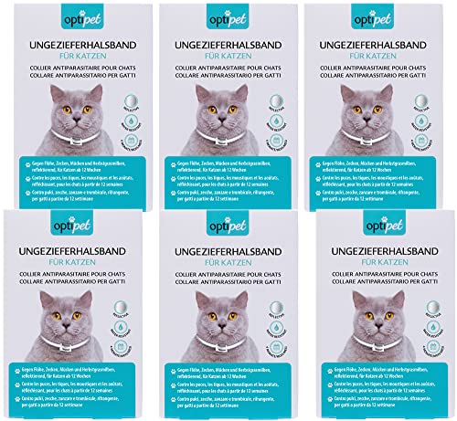 OptiPet 6X Ungezieferhalsband für Katzen | 4 Monate Schutz | gegen Flöhe Zecken Mücken Milben | reflektierend, für Katzen ab 12 Wochen von OptiPet