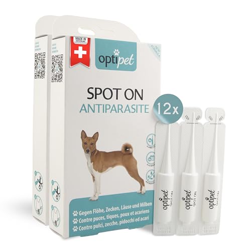 OptiPet Spot On 12x1ml Pipetten für Hunde, Hochwirksam bis zu 48 Wochen gegen Milben, Flöhen, Zecken, Läusen von OptiPet