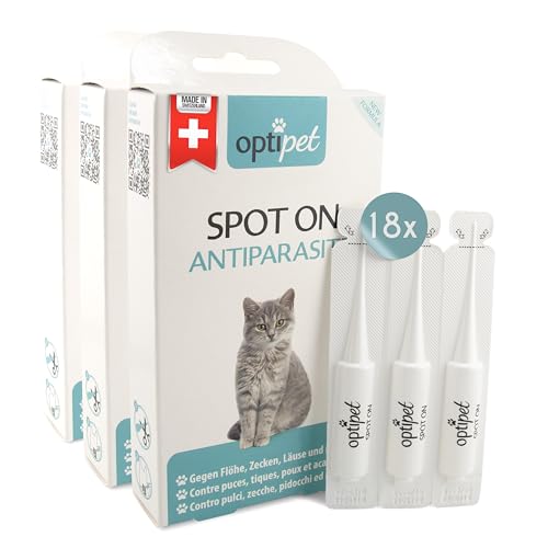 OptiPet Spot On 18x1ml Pipetten für Katzen, Hochwirksam bis zu 72 Wochen gegen Milben, Flöhen, Zecken, Läusen von OptiPet