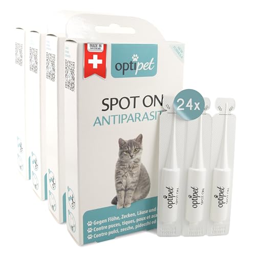 OptiPet Spot On 24x1ml Pipetten für Katzen, Hochwirksam bis zu 96 Wochen gegen Milben, Flöhen, Zecken, Läusen von OptiPet