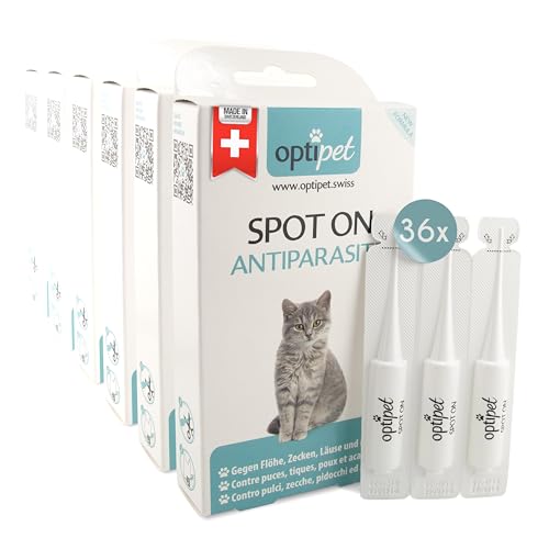 Optipet Spot On 36x1ml Pipetten für Katzen, Hochwirksam bis zu 144 Wochen gegen Milben, Flöhen, Zecken, Läusen von Optipet