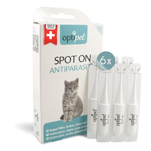 OptiPet Spot On für Katzen 6x1ml Pipetten Alle Gewichtsklassen Hochwirksame Floh Tropfen bis zu 24 Wochen gegen Milben, Flöhe, Zecken, Läuse von OptiPet