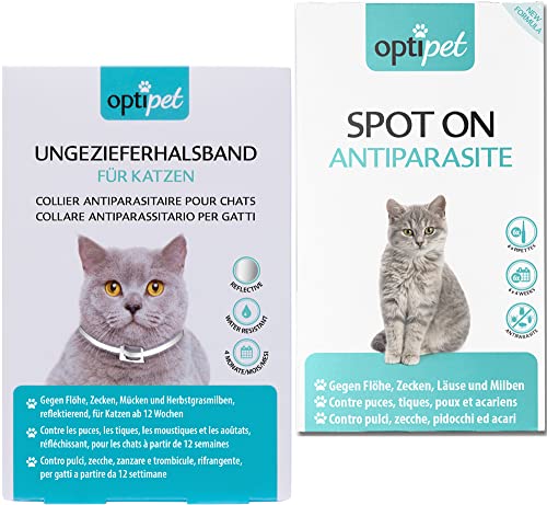 OptiPet Spot On für Katzen 6x1ml, 6 Monate Schutz + Ungezieferhalsband, wasserfest, Sicherheitsverschluss gegen Milben, flöhe, Zecken, Läuse von OptiPet