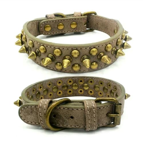 Hundehalsband für Französische Bulldoggen und Pitbulls, Retro-Halsband aus Leder mit goldenen Nieten, für kleine, mittelgroße und große Hunde, mit Spikes Hundehalsband für Französische Bulldoggen und Pitbulls, Retro-Halsband aus Leder mit goldenen Nieten, für kleine, mittelgroße und große Hunde, mit Spikes von Optxzn