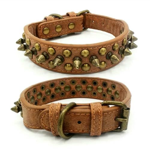Hundehalsband für Französische Bulldoggen und Pitbulls, Retro-Halsband aus Leder mit goldenen Nieten, für kleine, mittelgroße und große Hunde, mit Spikes Hundehalsband für Französische Bulldoggen und Pitbulls, Retro-Halsband aus Leder mit goldenen Nieten, für kleine, mittelgroße und große Hunde, mit Spikes von Optxzn