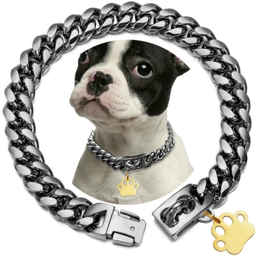 Robustes Hundehalsband aus Edelstahl mit Sicherheitsschnallenverschluss, goldene kubanische Gliederkette, Trainingshalsband für Haustiere, Metallhalskette Robustes Hundehalsband aus Edelstahl mit Sicherheitsschnallenverschluss, goldene kubanische Gliederkette, Trainingshalsband für Haustiere, Metallhalskette von Optxzn
