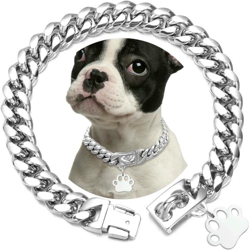 Robustes Hundehalsband aus Edelstahl mit Sicherheitsschnallenverschluss, goldene kubanische Gliederkette, Trainingshalsband für Haustiere, Metallhalskette Robustes Hundehalsband aus Edelstahl mit Sicherheitsschnallenverschluss, goldene kubanische Gliederkette, Trainingshalsband für Haustiere, Metallhalskette von Optxzn