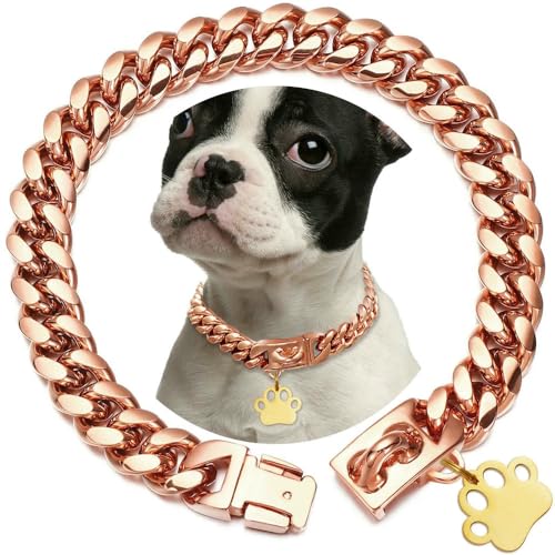 Robustes Hundehalsband aus Edelstahl mit Sicherheitsschnallenverschluss, goldene kubanische Gliederkette, Trainingshalsband für Haustiere, Metallhalskette Robustes Hundehalsband aus Edelstahl mit Sicherheitsschnallenverschluss, goldene kubanische Gliederkette, Trainingshalsband für Haustiere, Metallhalskette von Optxzn