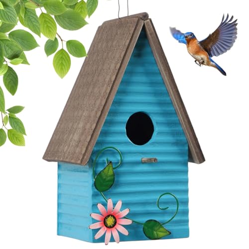 Optyuwah Vogelhaus Holz Nistkasten, Vogelvilla für Wildvögel, zum Aufhängen, 28x17x13cm Garten Vogelhaus Garten Deko,Nistplatz Vogelfutterhaus Blau von Optyuwah