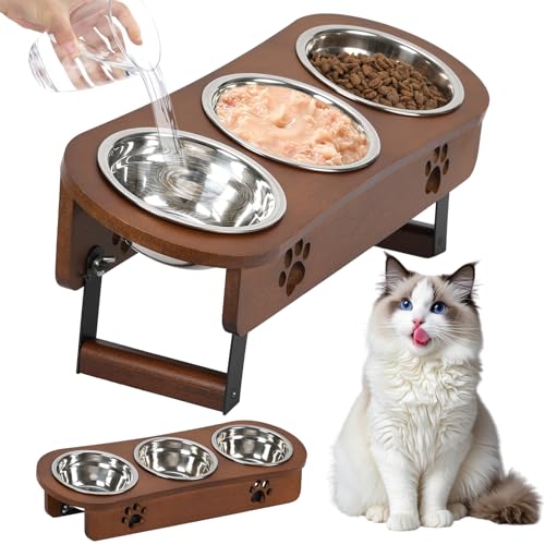Optyuwah katzennapf erhöht Futterstation Katze - Futternäpfe Katzen 3er Set Näpfe Erhöht,Höhenverstellbar Fressnapf Futterbar mit Ständer Edelstahl Näpfe für Wasser Futter Katzen,kleine Hunde Braun Optyuwah katzennapf erhöht Futterstation Katze - Futternäpfe Katzen 3er Set Näpfe Erhöht,Höhenverstellbar Fressnapf Futterbar mit Ständer Edelstahl Näpfe für Wasser Futter Katzen,kleine Hunde Braun von Optyuwah