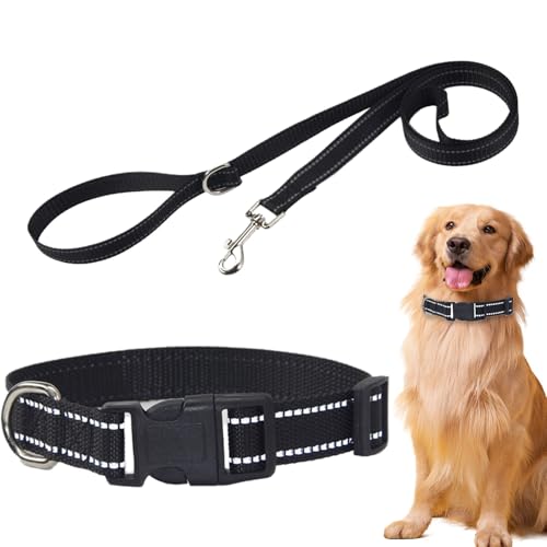 Dog Collar Set, Reflective Leash Set, Pet Harness with Quick Release Buckle, Breathable and Adjustable Design, Multiple Small to Large Black Available, Outdoor Puppy Training von Opvonxeh