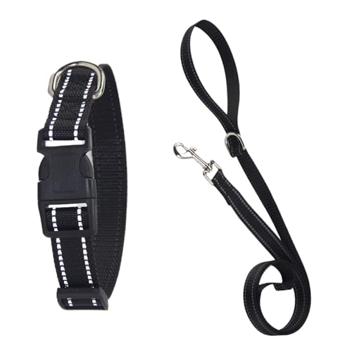 Dog Collar Set, Reflective Leash Set, Pet Harness with Quick Release Buckle, Breathable and Adjustable Design, Multiple Small to Large Black Available, Outdoor Puppy Training von Opvonxeh
