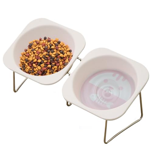 Elevated Cat Bowls – Raised 2-Dish Water Food Feeder for Easy Pet Eating, Non-Slip Design with Tilted Bowl, Pet Supplies for Cats, Small Dogs, Kittens, Indoor Home, Apartment, Living Room von Opvonxeh