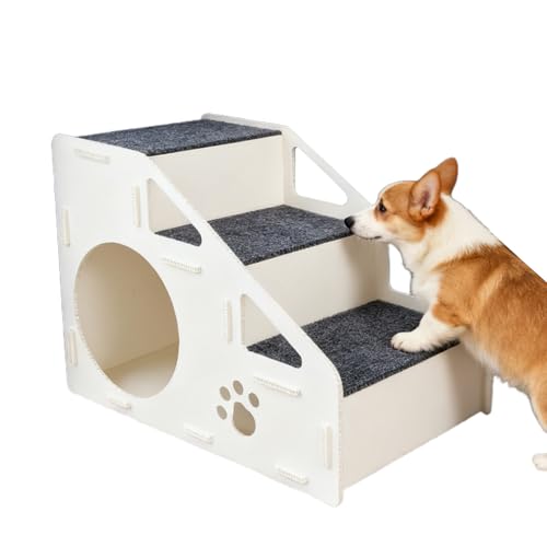 Hundestufen-4-step-Treppe für rutschfeste Haustreppen zum sicheren Klettern, eine leichte Welpenleiter mit Schaumstoff, Innencouch und Bettzugang für kleine mittelgroße Katzen und Hunde, 22 Zoll von Opvonxeh