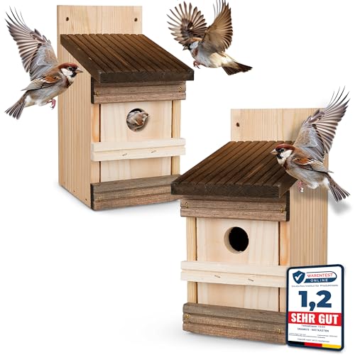 2 Stück Oramics Nistkasten zum Aufhängen für Garten, Balkon und Terrasse - Kiefernholz Vogelhaus für Wildvögel und Gartenvögel – Nisthaus wetterfest und langlebig für draußen, ideal für kleine Vögel von Oramics